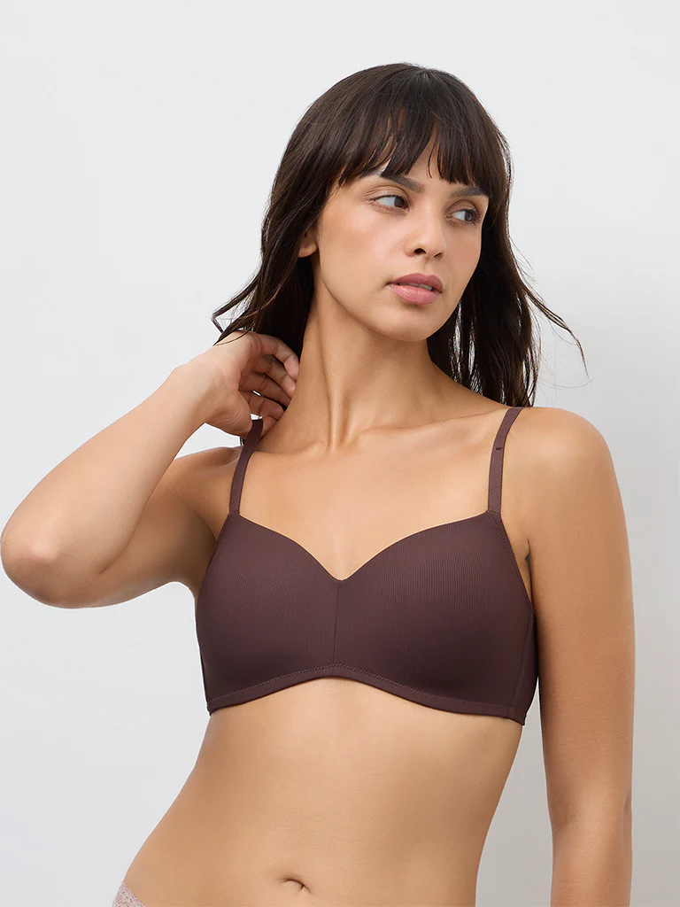 Wunderlove Dark Brown Ribbed Padded Bra - Image 2