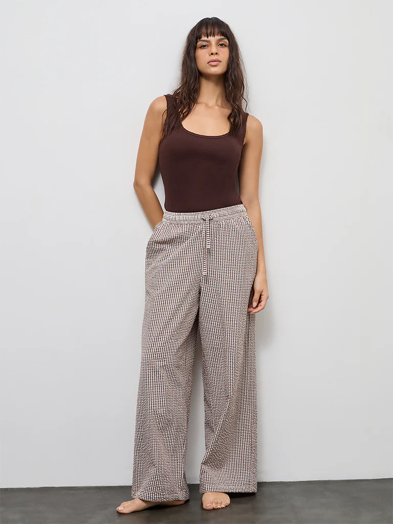 Wunderlove Dark Brown Ribbed-Textured Cotton Camisole