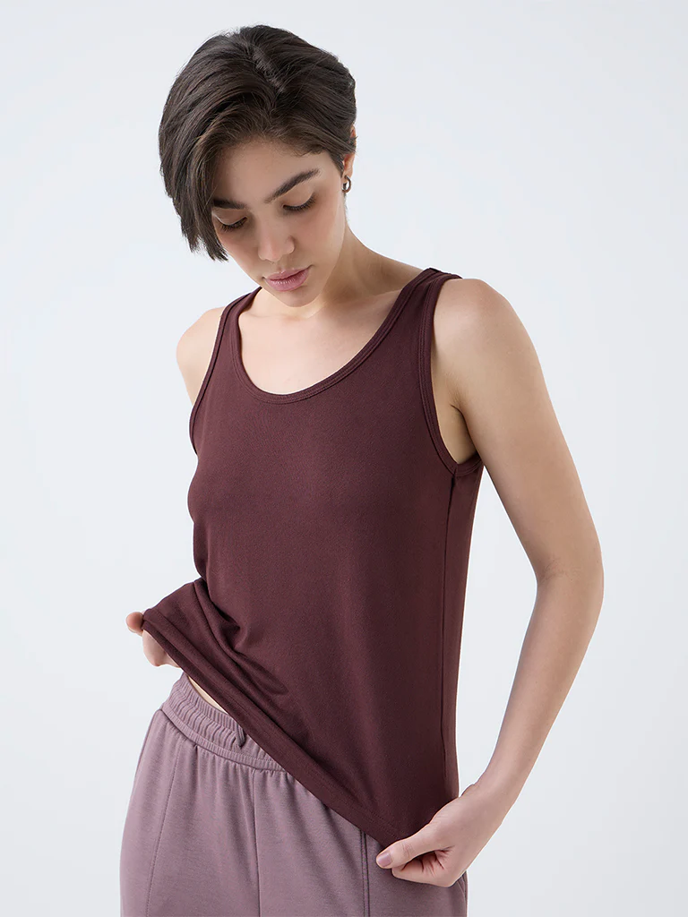 Wunderlove Dark Brown Solid Vest Top - Image 2