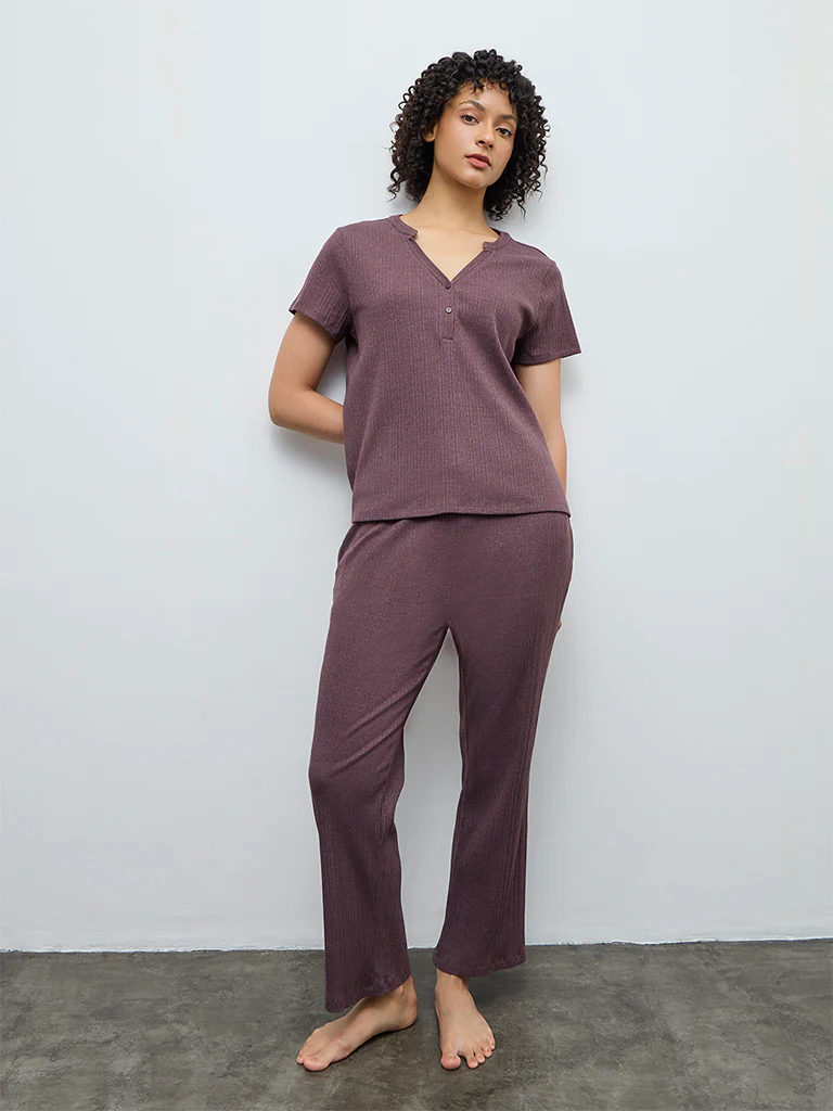 Wunderlove Dark Mauve Self-Striped Top