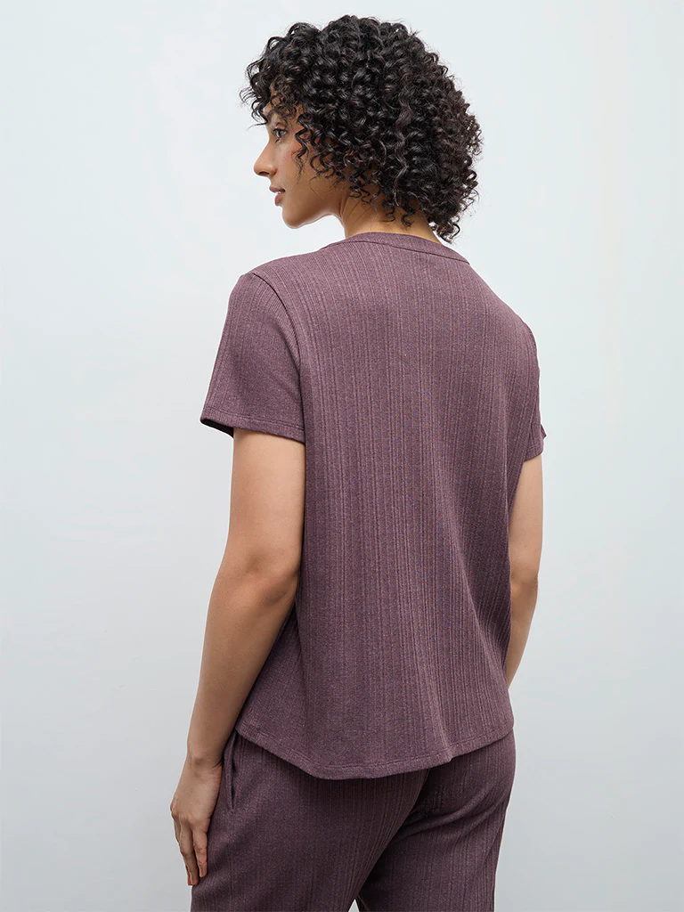 Wunderlove Dark Mauve Self-Striped Top - Image 4