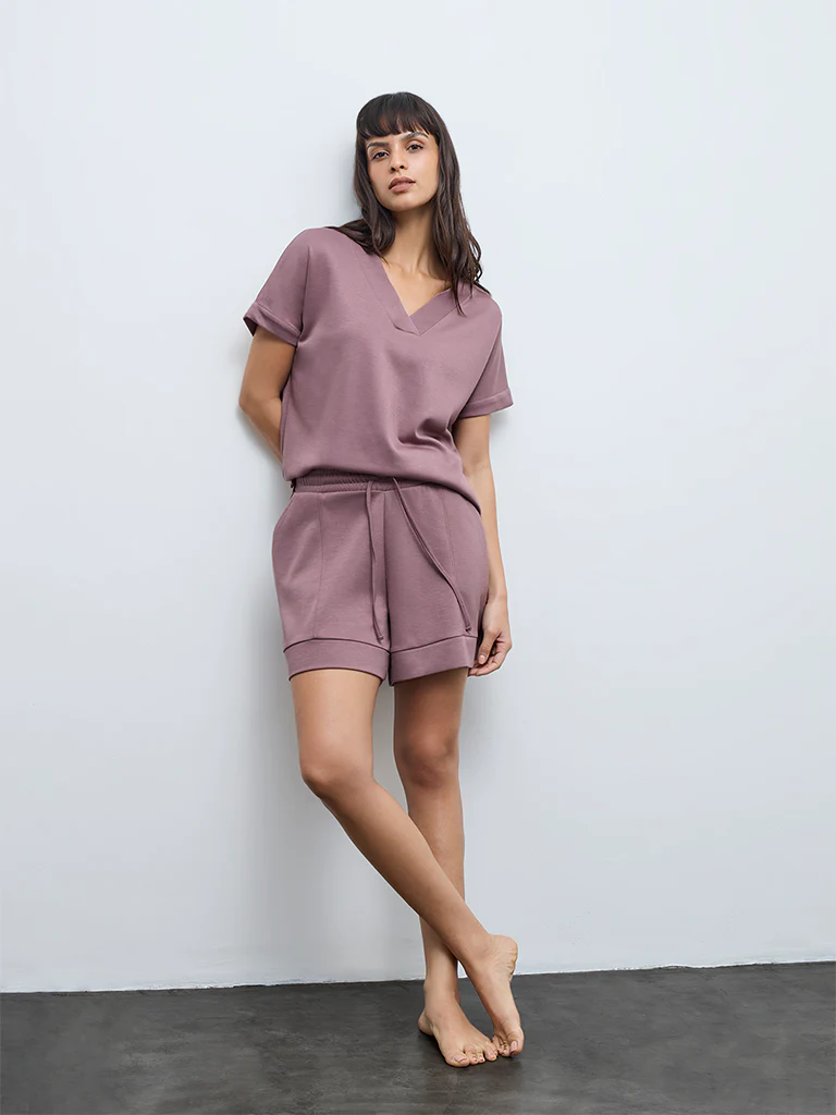 Wunderlove Dark Mauve Solid High-Rise Shorts