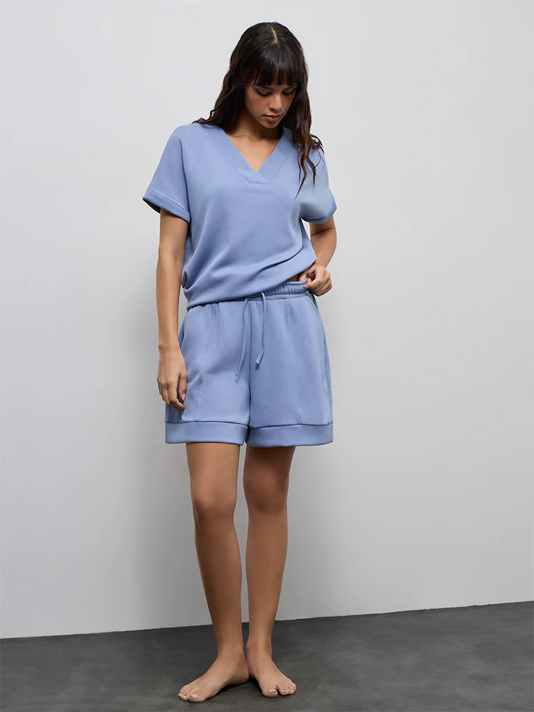 Wunderlove Dusty Blue Solid High-Rise Shorts
