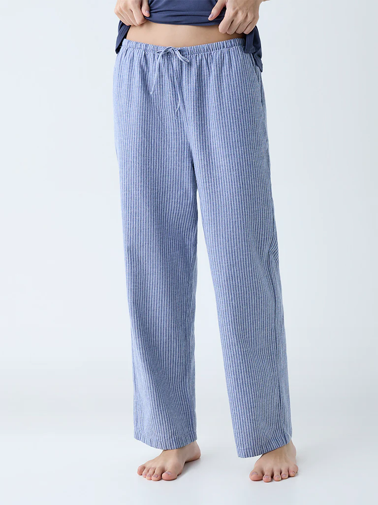 Wunderlove Dusty Blue Striped High-Rise Pants - Image 2