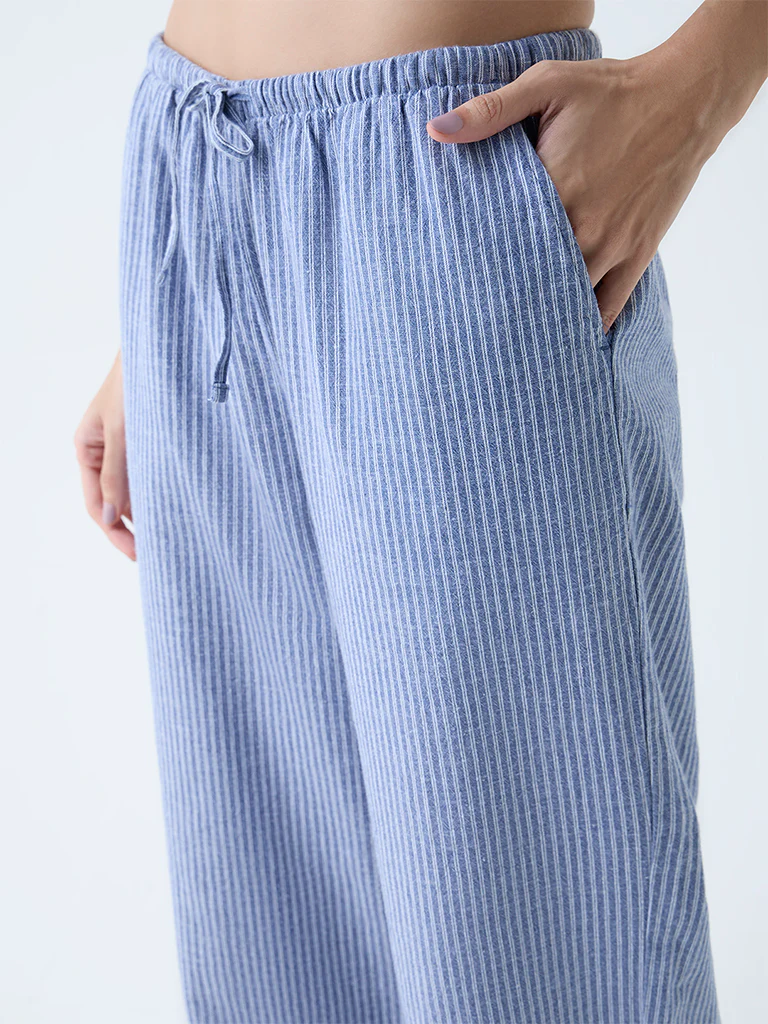 Wunderlove Dusty Blue Striped High-Rise Pants - Image 3