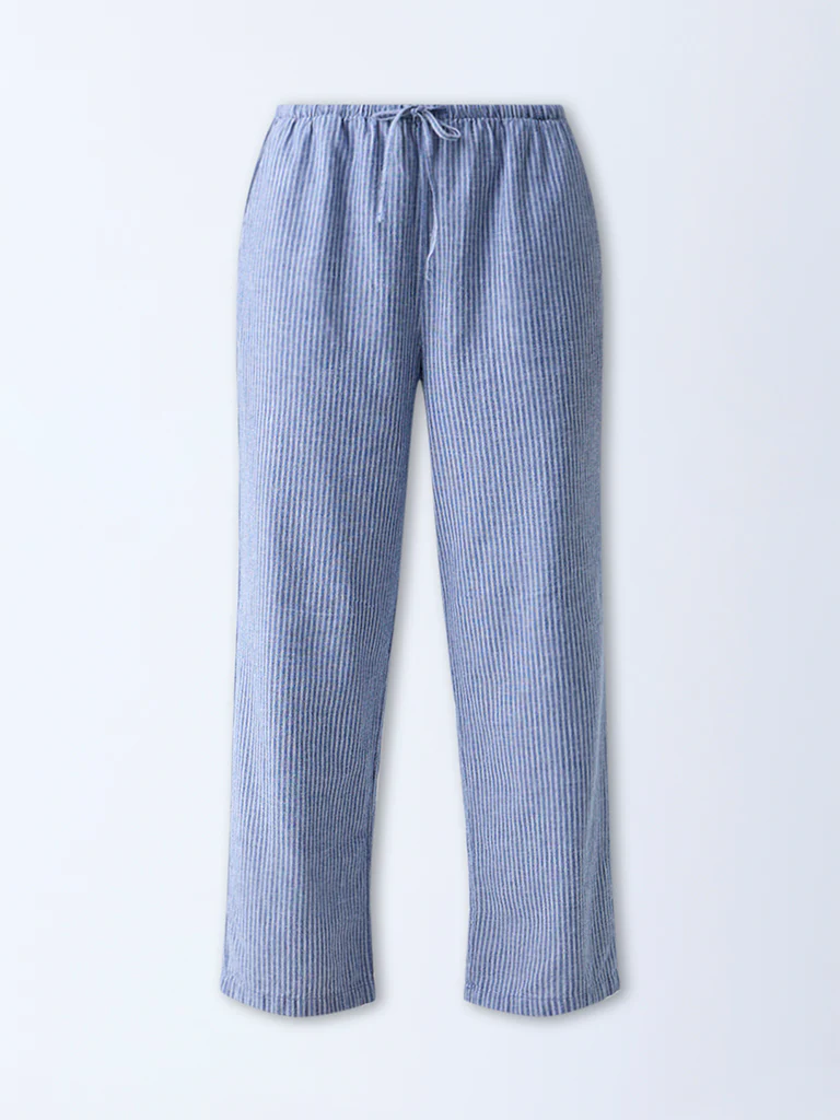 Wunderlove Dusty Blue Striped High-Rise Pants - Image 5