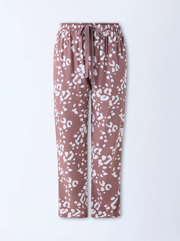 Wunderlove Dusty Brown Printed High-Rise Cotton Pants - Image 5
