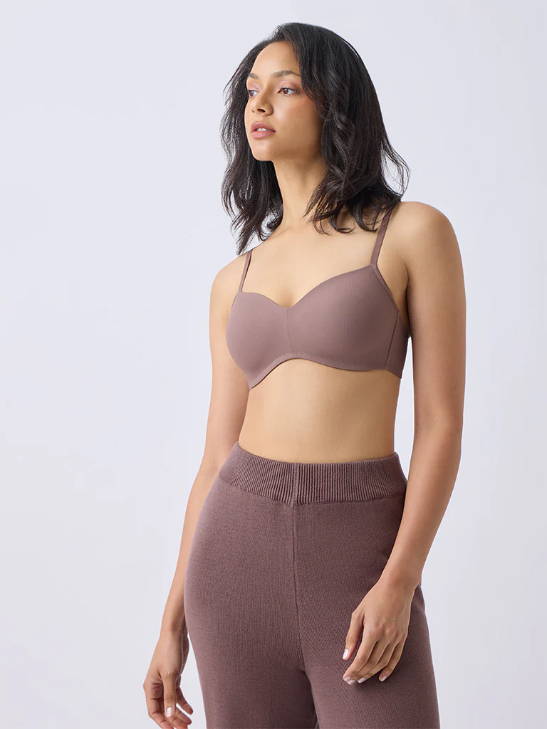 Wunderlove Dusty Brown Ribbed Padded Bra - Image 2
