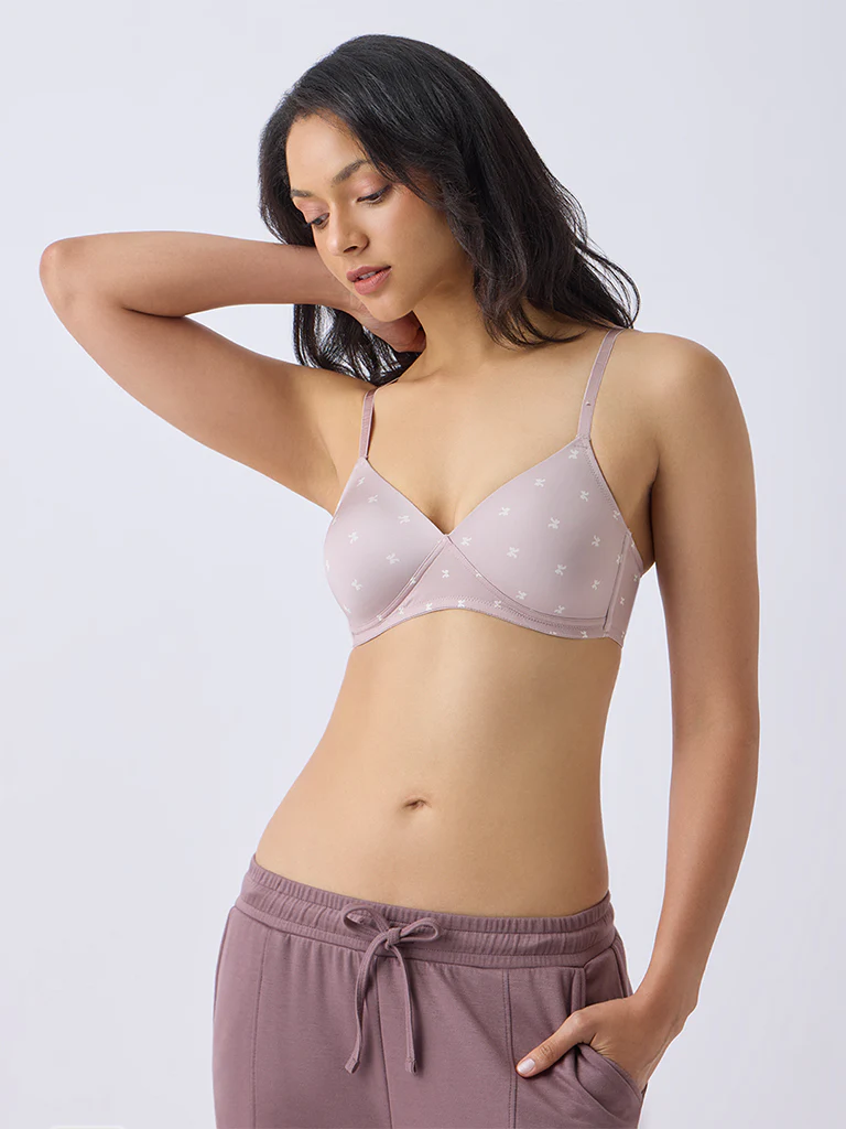 Wunderlove Dusty Pink Bow-Printed Padded Bra - Pack of 2