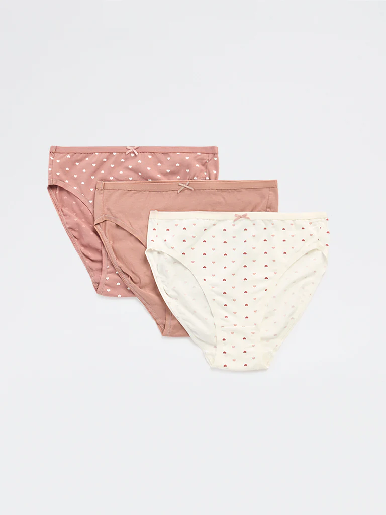 Wunderlove Dusty Pink Hi-Leg Cotton-Blend Briefs - Pack of 3 - Image 2