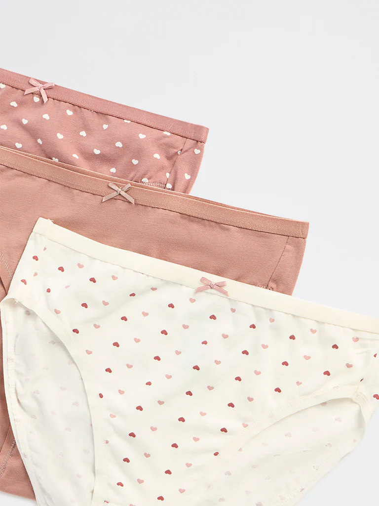 Wunderlove Dusty Pink Hi-Leg Cotton-Blend Briefs - Pack of 3 - Image 8