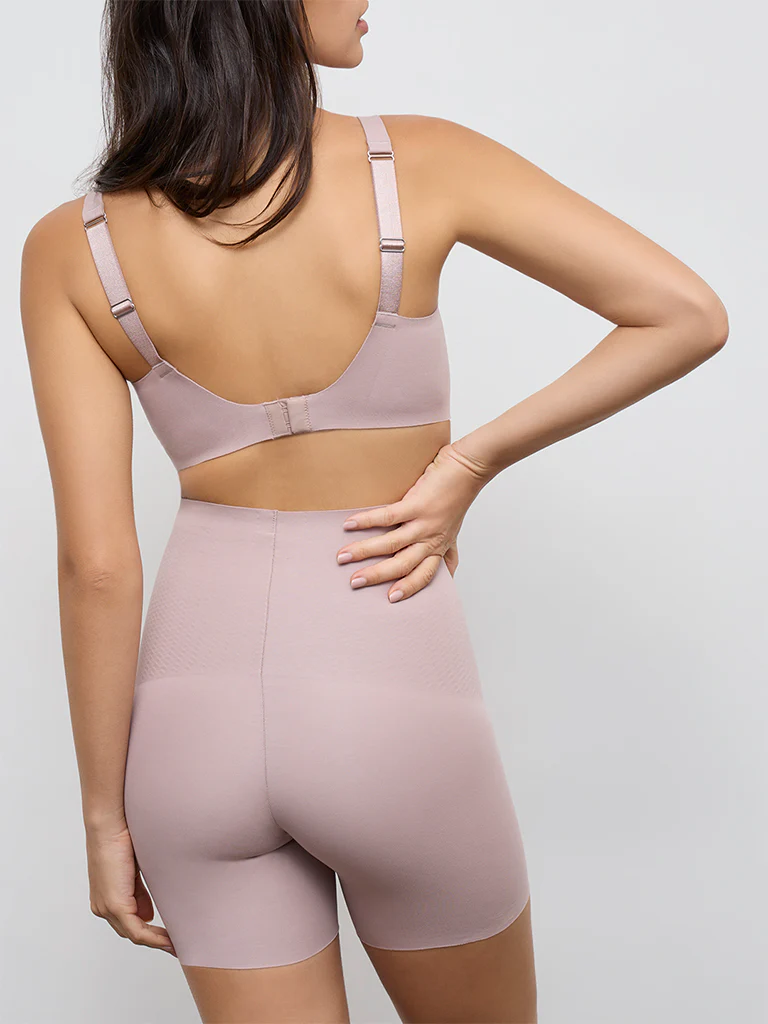 Wunderlove Dusty Pink High-Rise Cotton-Blend Shapewear Shorts - Image 4