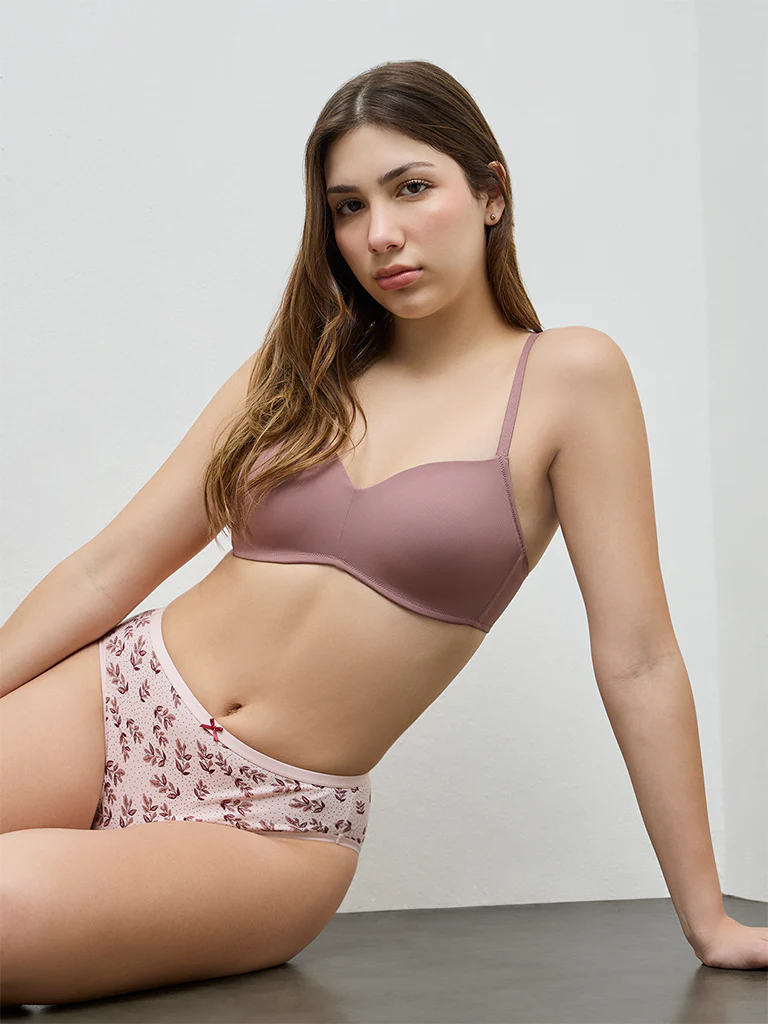 Wunderlove Dusty Pink Ribbed-Textured Padded Bra
