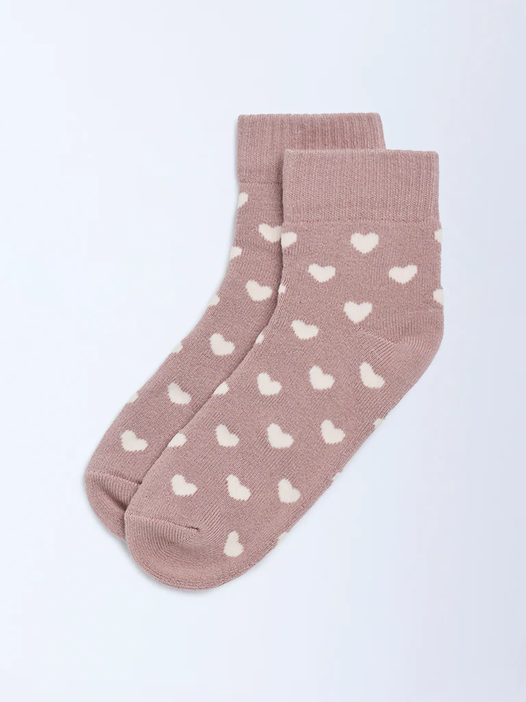 Wunderlove Dusty Rose Heart Printed Cotton-Blend Socks - Image 2