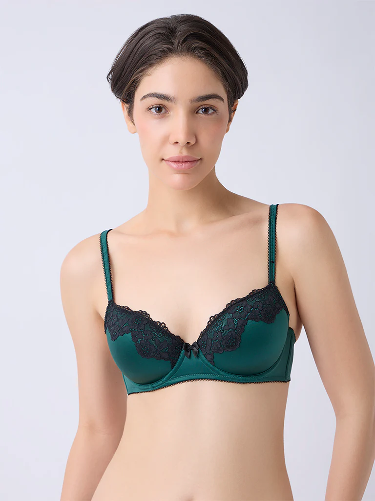 Wunderlove Emerald Green Lace-Detailed Under-Wired Bra - Image 2