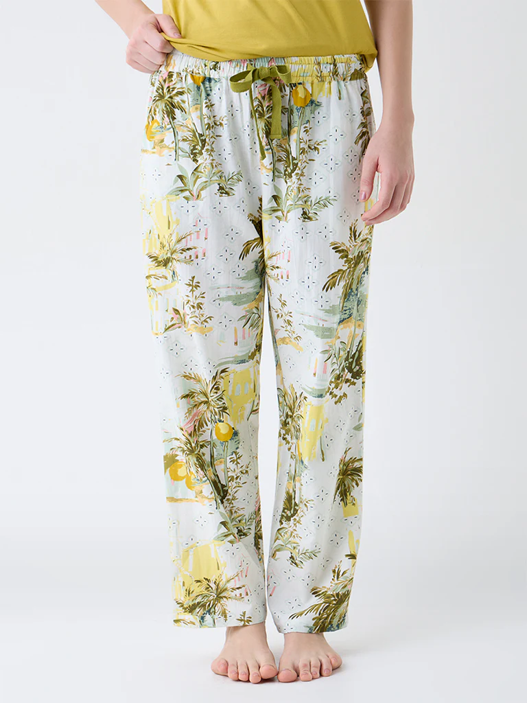 Wunderlove Green Botanical Design High-Rise Lounge Pants - Image 2
