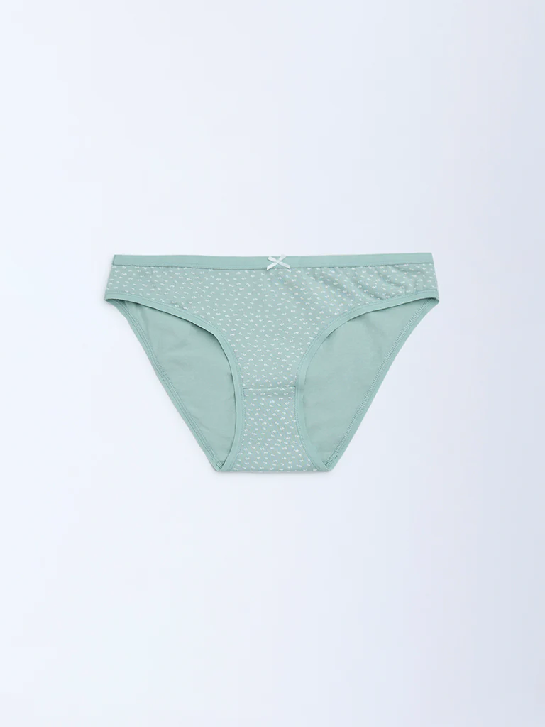 Wunderlove Green Floral Cotton-Blend Bikini Briefs - Pack of 3 - Image 7
