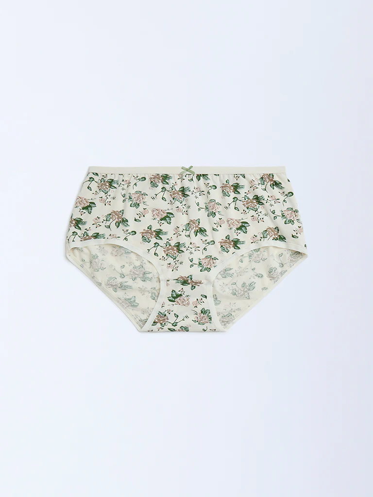Wunderlove Green Printed Cotton-Blend Briefs - Pack of 3 - Image 3