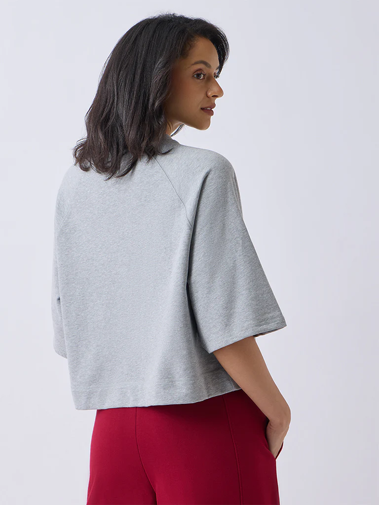 Wunderlove Grey Text Embroidered Cotton-Blend T-Shirt - Image 4