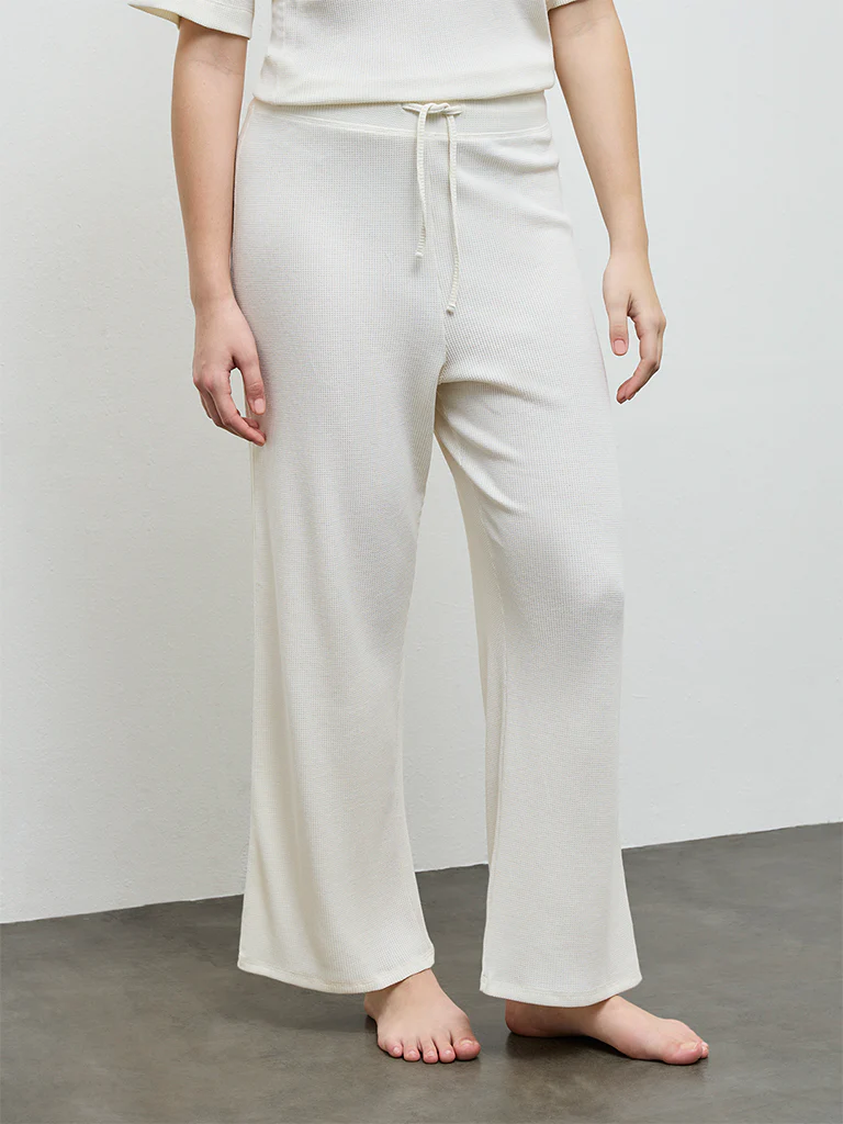 Wunderlove Ivory Waffle-Textured High-Rise Pants - Image 2