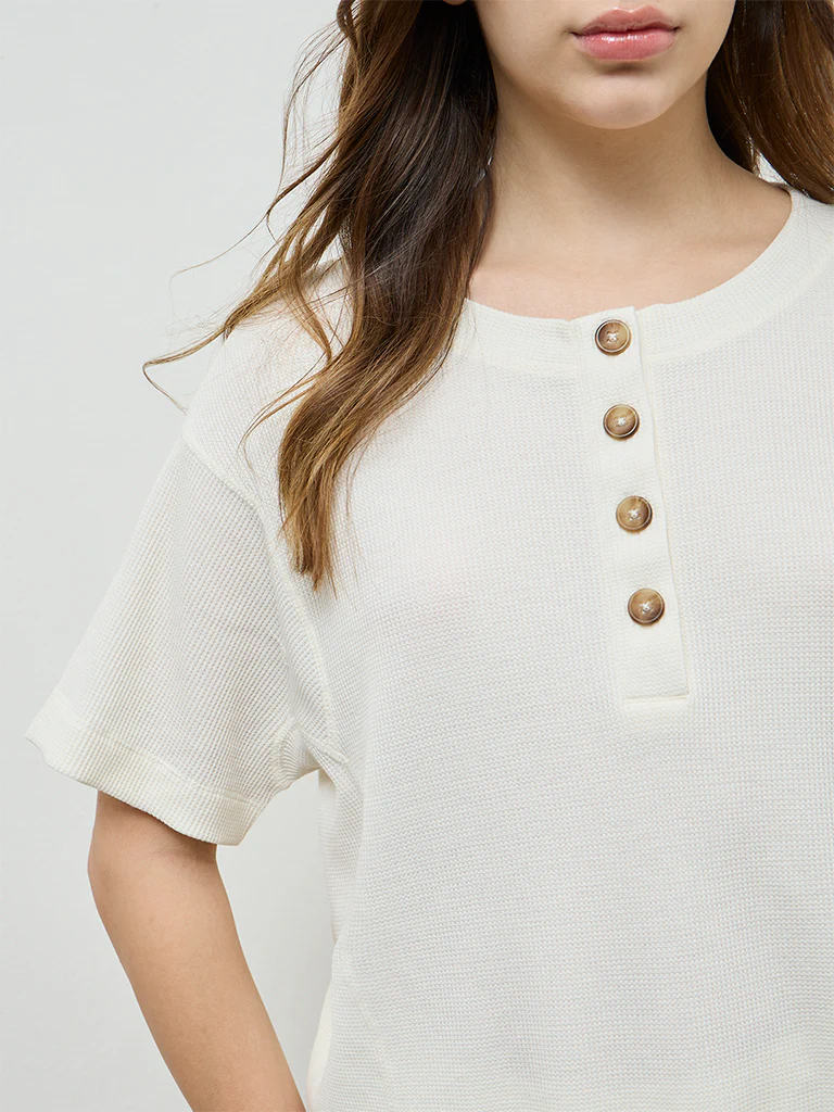 Wunderlove Ivory Waffle-Textured Top - Image 3