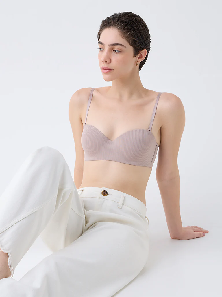Wunderlove Light Beige Self-Striped Underwired Strapless Bra