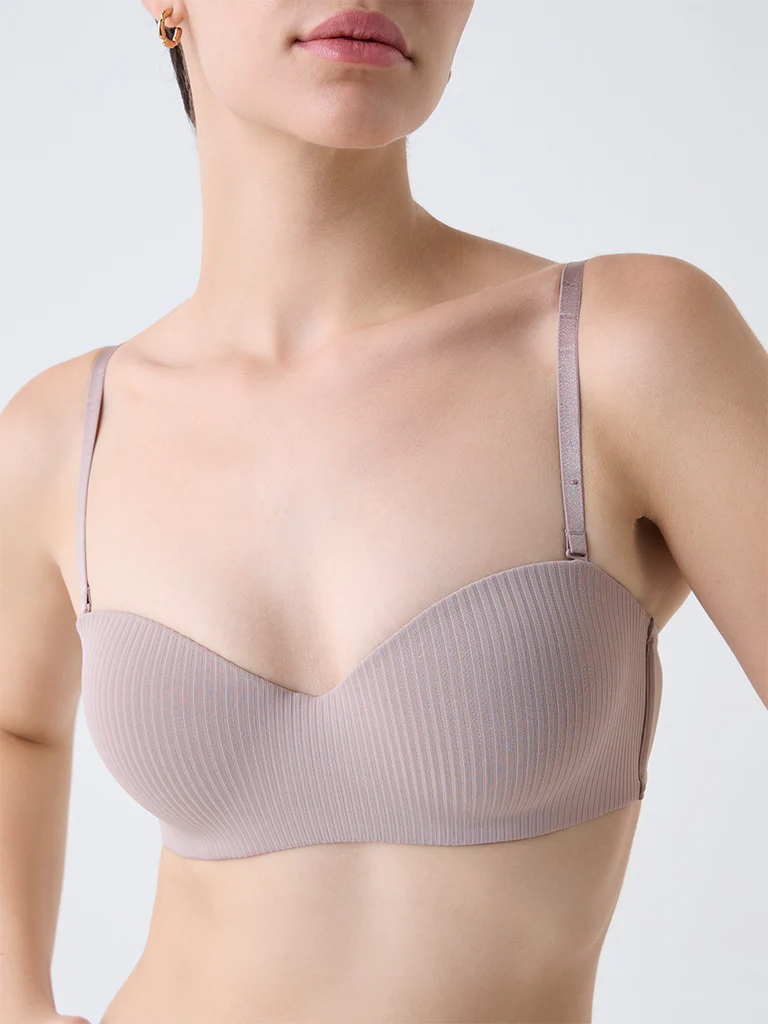 Wunderlove Light Beige Self-Striped Underwired Strapless Bra - Image 3