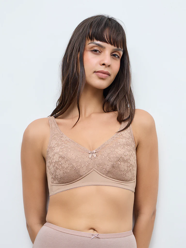 Wunderlove Light Brown Floral Lace Padded Bra - Image 2