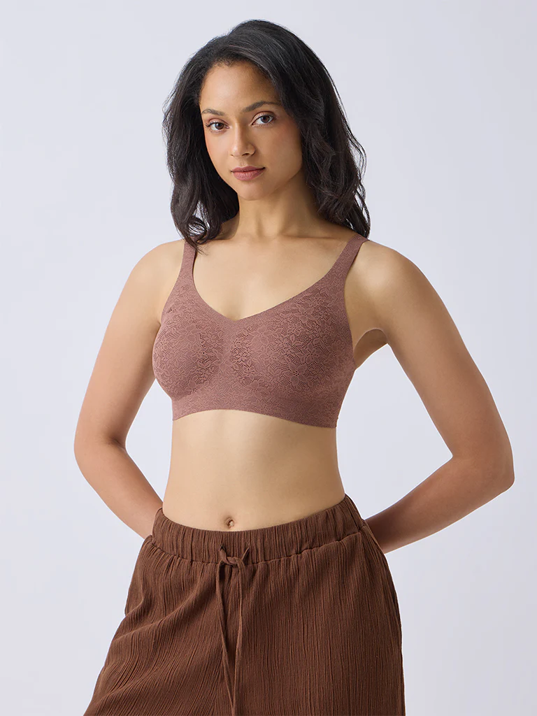 Wunderlove Light Brown Lace-Detailed Invisible Padded Bra - Image 2
