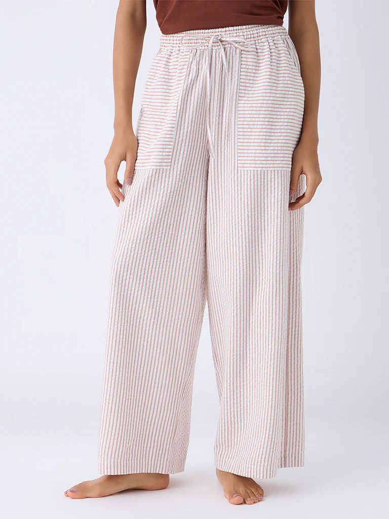 Wunderlove Light Brown Wide-Leg High-Rise Cotton Pants - Image 2