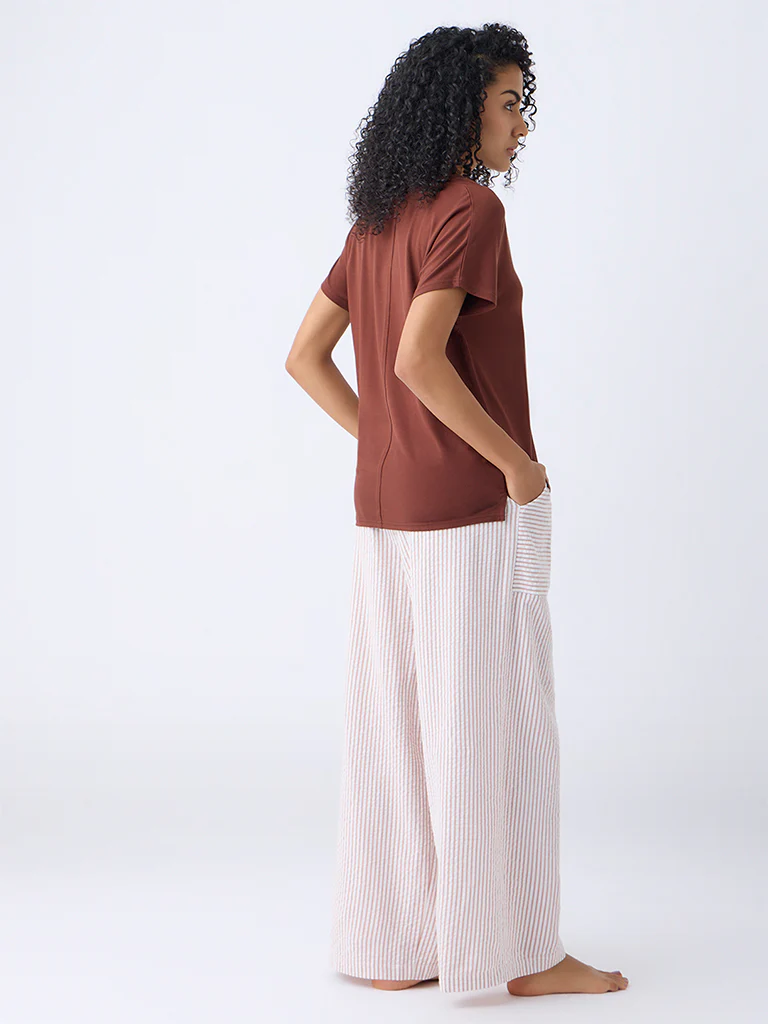 Wunderlove Light Brown Wide-Leg High-Rise Cotton Pants - Image 4