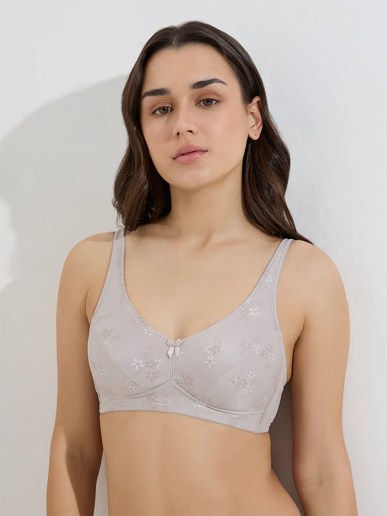 Wunderlove Light Grey Jacquard Floral Design Padded Bra - Image 4