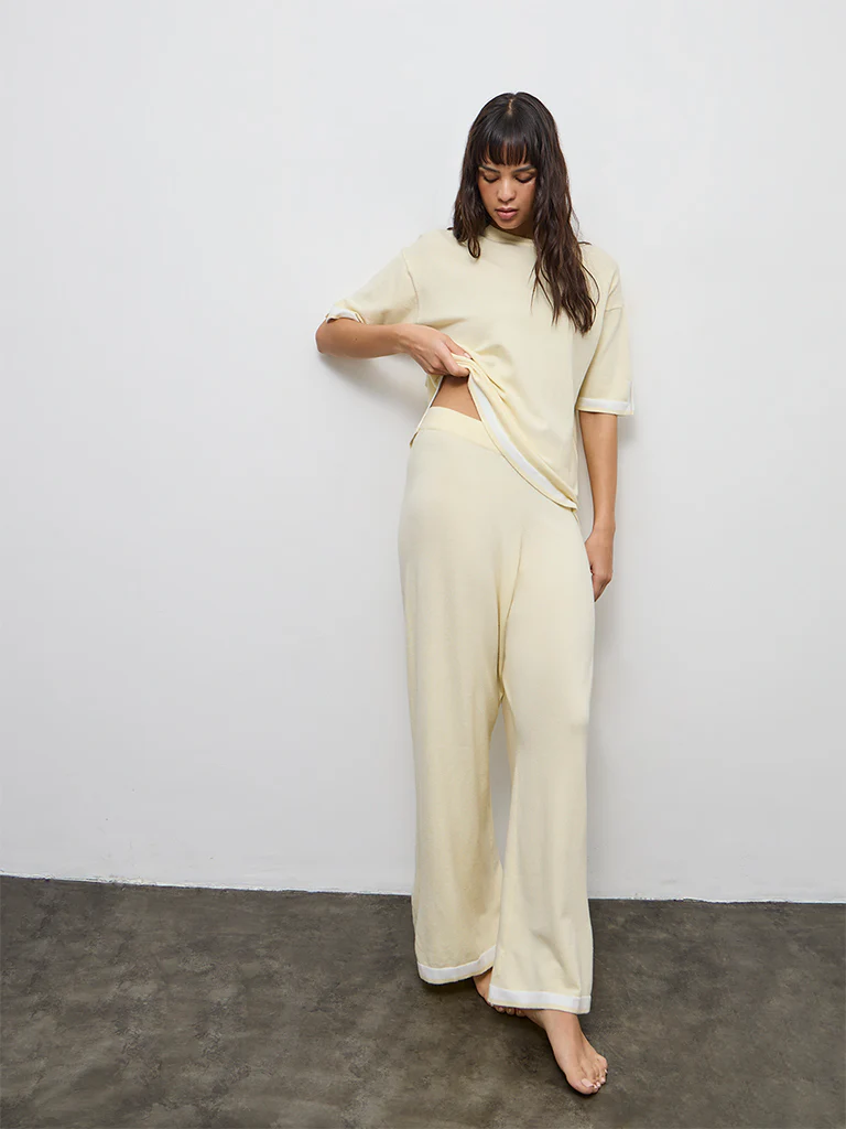 Wunderlove Light Yellow Contrast Detailed High-Rise Pants