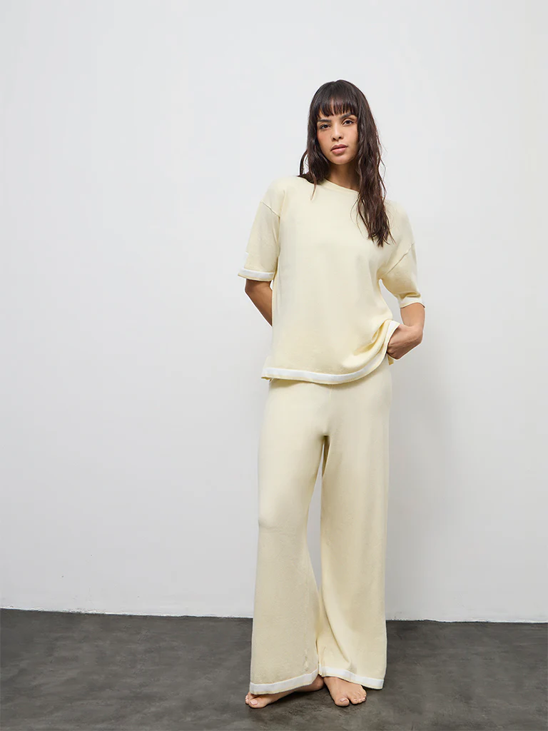 Wunderlove Light Yellow Contrast Detailed Top - Image 2