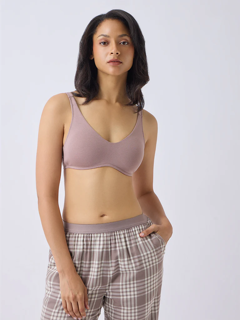 Wunderlove Mauve Cotton-Blend Padded Bra - Image 2