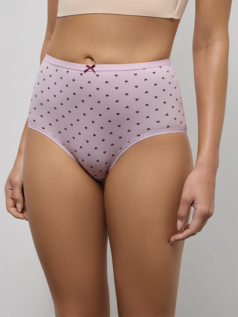 Wunderlove Mauve Heart Pattern Hi-Rise Cotton-Blend Briefs - Pack of 3 - Image 2