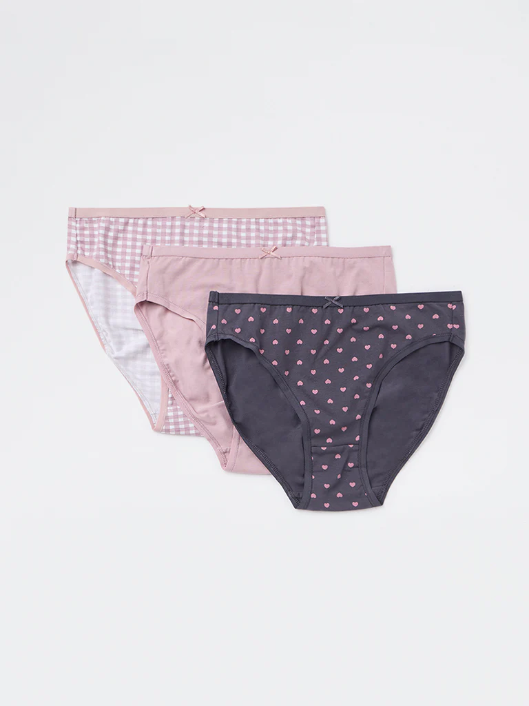 Wunderlove Mauve Hi-Leg Cotton-Blend Briefs - Pack of 3 - Image 2