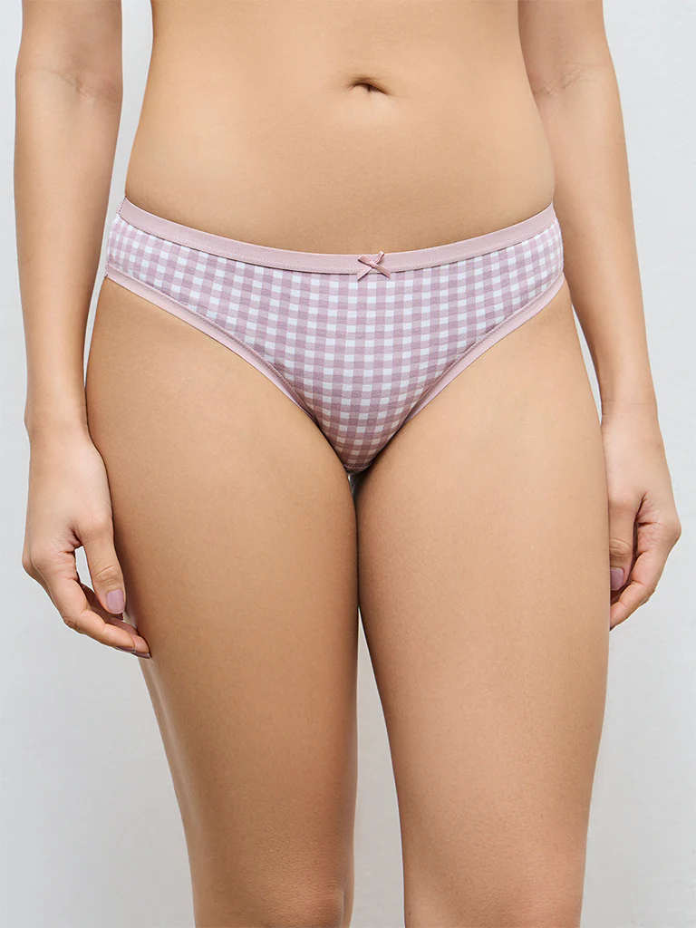 Wunderlove Mauve Printed Cotton-Blend Bikini Briefs - Pack of 3 - Image 3