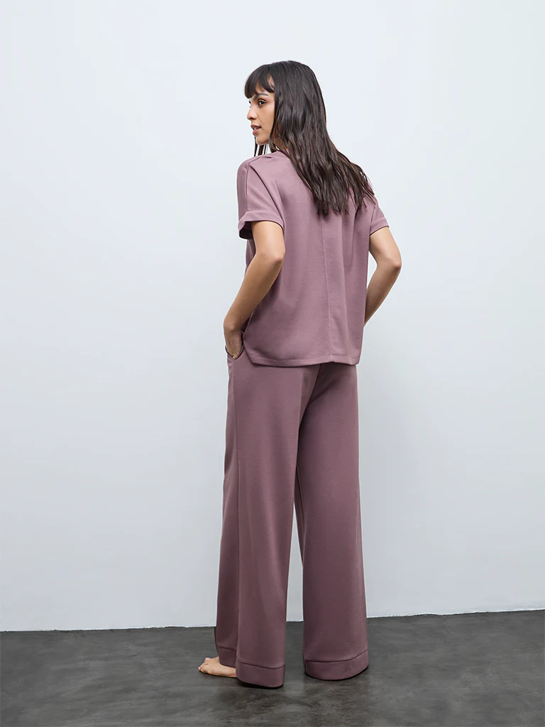 Wunderlove Mauve Solid High-Rise Pants - Image 4