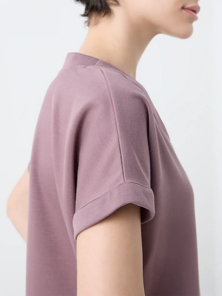 Wunderlove Mauve Solid V-Neck Top - Image 3