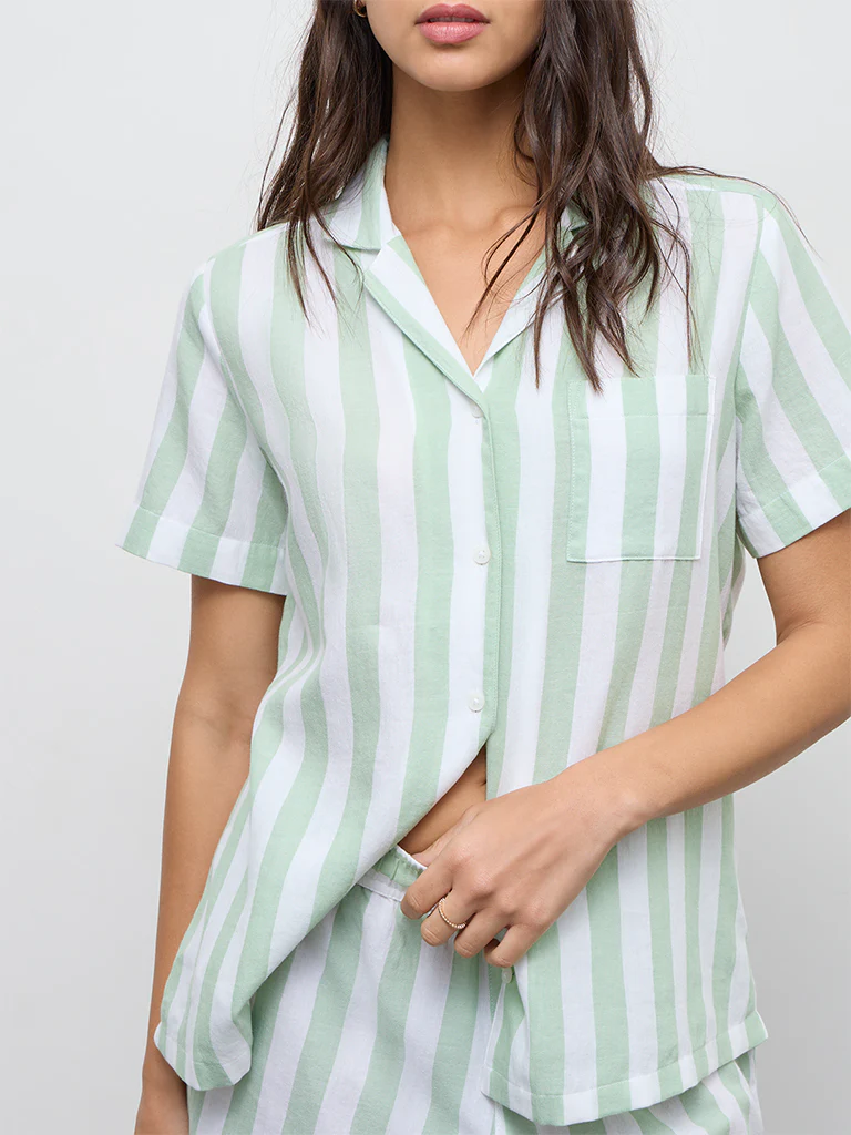 Wunderlove Mint Striped Cotton Shirt and Shorts Set - Image 3