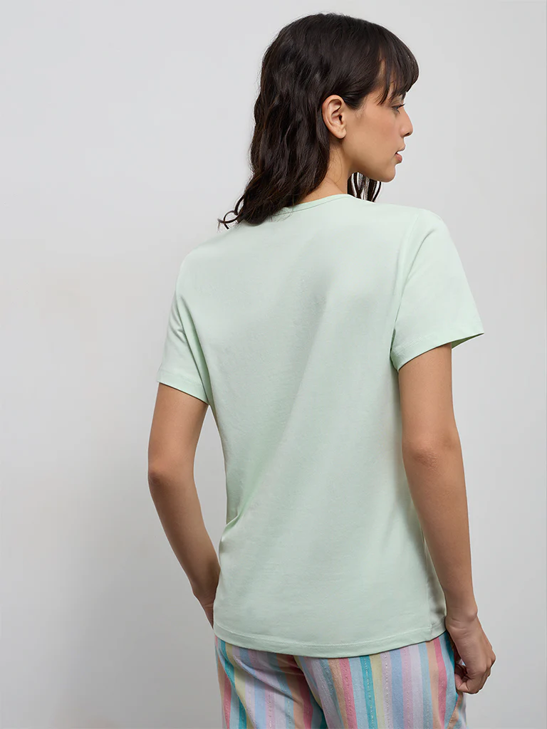 Wunderlove Mint Text Design Cotton T-Shirt - Image 4