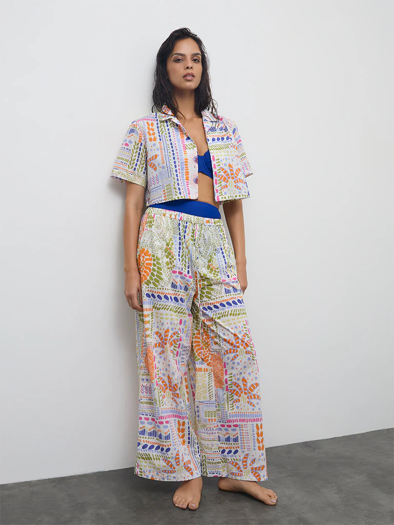 Wunderlove Multicolor Printed High-Rise Cotton Beach Pants