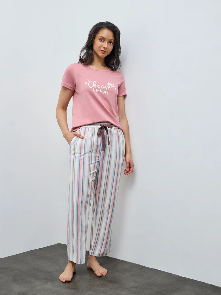 Wunderlove Multicolor Striped High-Rise Cotton Pants