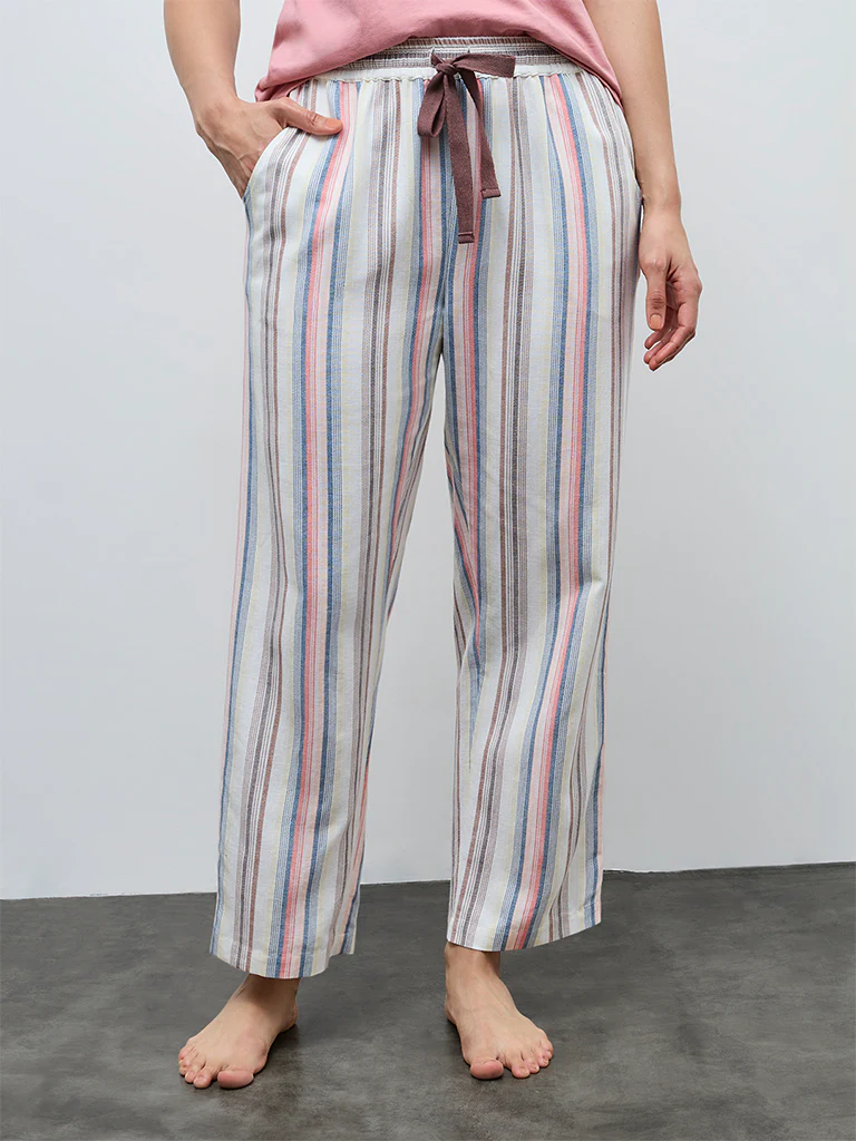 Wunderlove Multicolor Striped High-Rise Cotton Pants - Image 2
