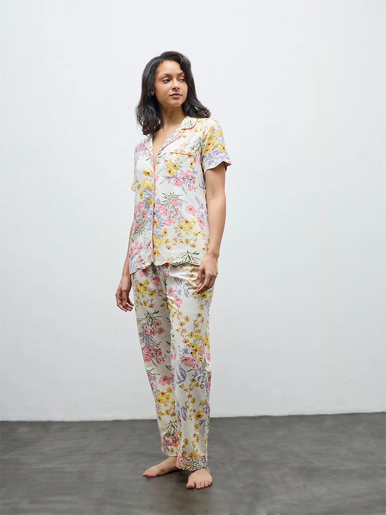 Wunderlove Multicolour Floral Shirt and Pyjamas Set - Image 2