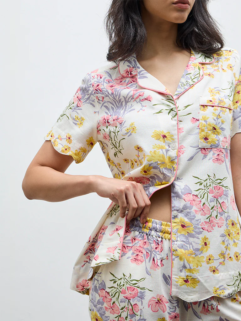 Wunderlove Multicolour Floral Shirt and Pyjamas Set - Image 3
