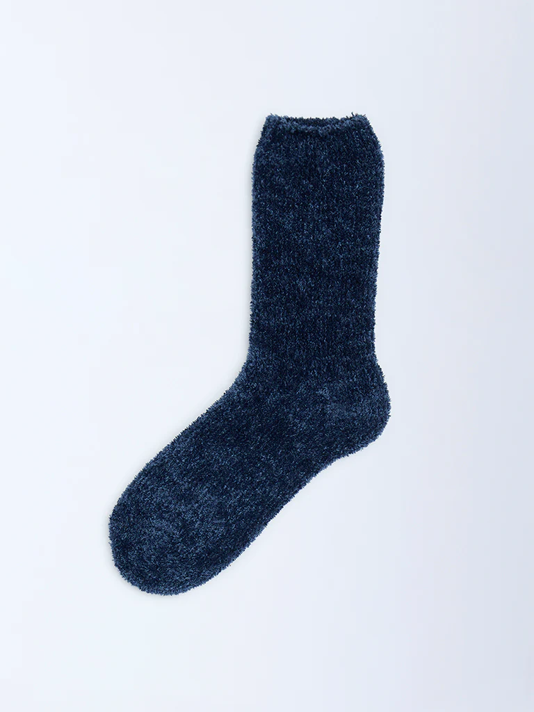 Wunderlove Navy Chenille Fuzzy Socks