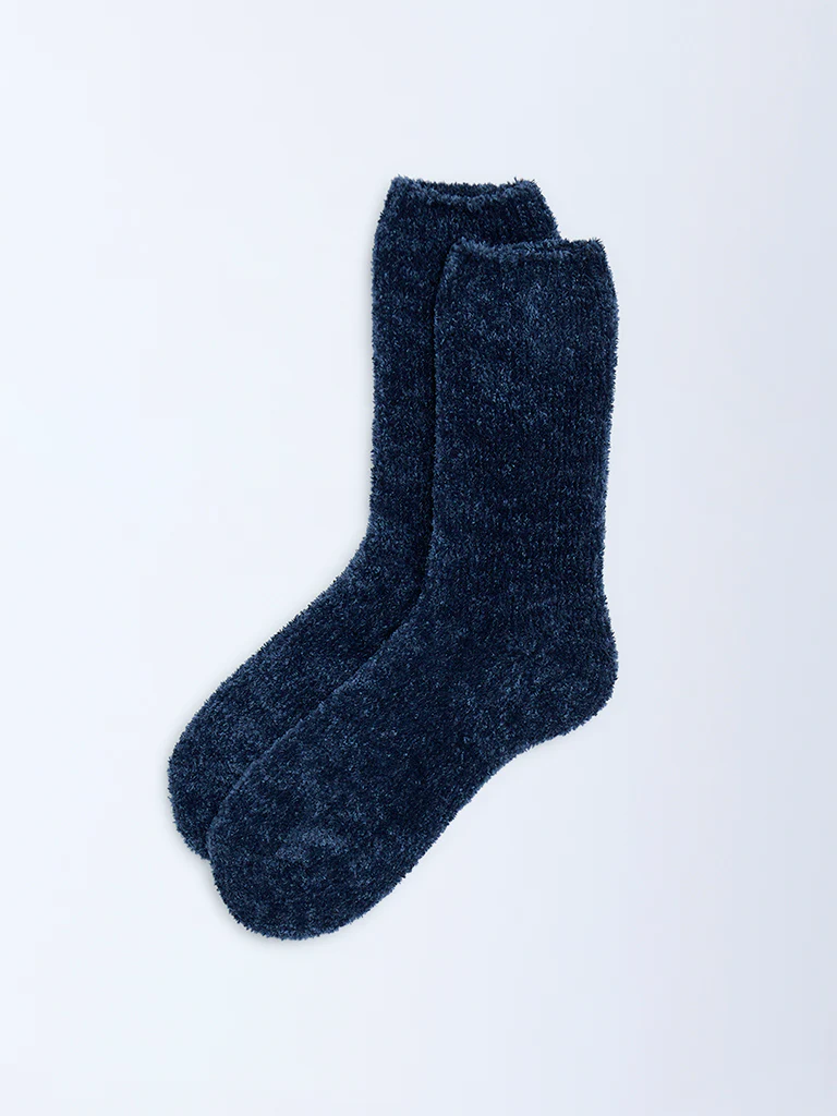 Wunderlove Navy Chenille Fuzzy Socks - Image 2