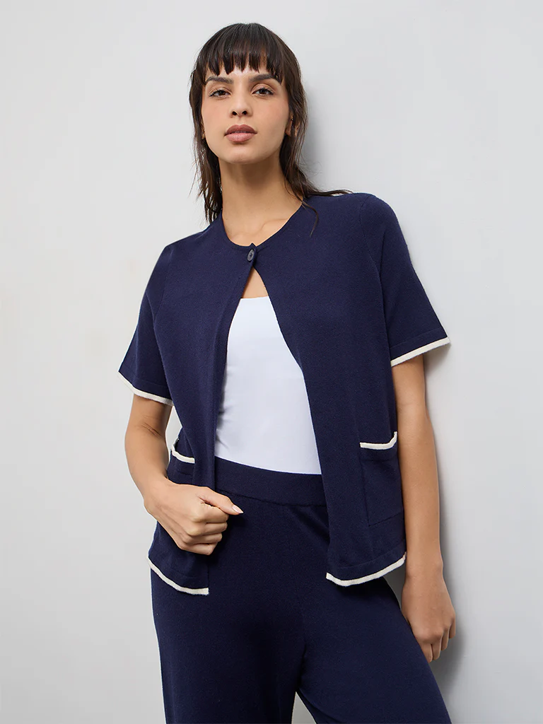 Wunderlove Navy Contrast Detailed Cardigan